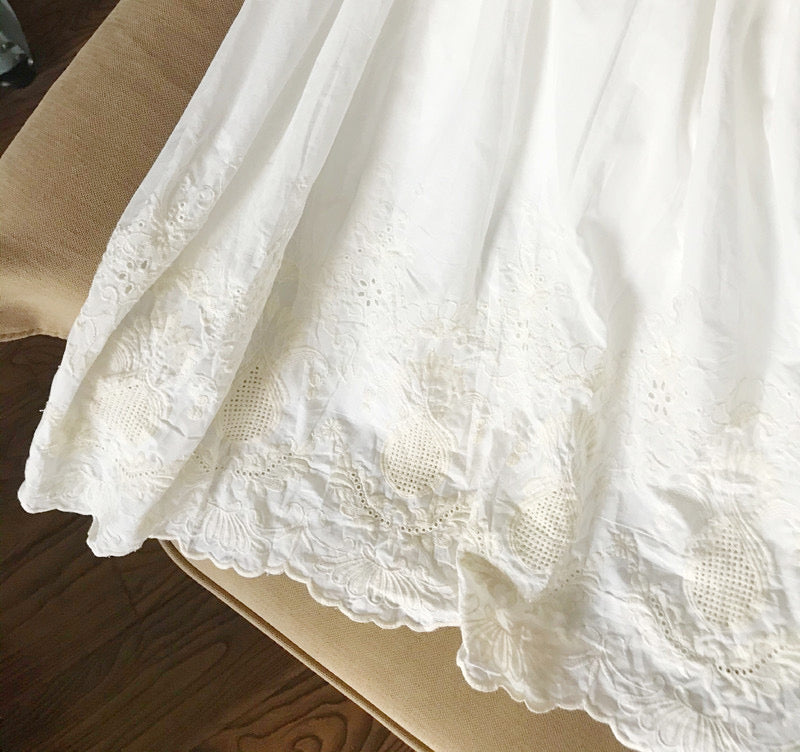 White Cotton Broderie Anglaise Embroidered Cottagecore Skirt