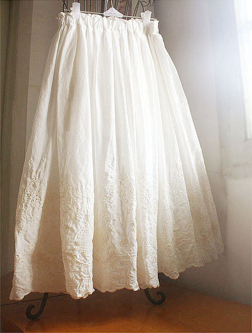 White Cotton Broderie Anglaise Embroidered Cottagecore Skirt