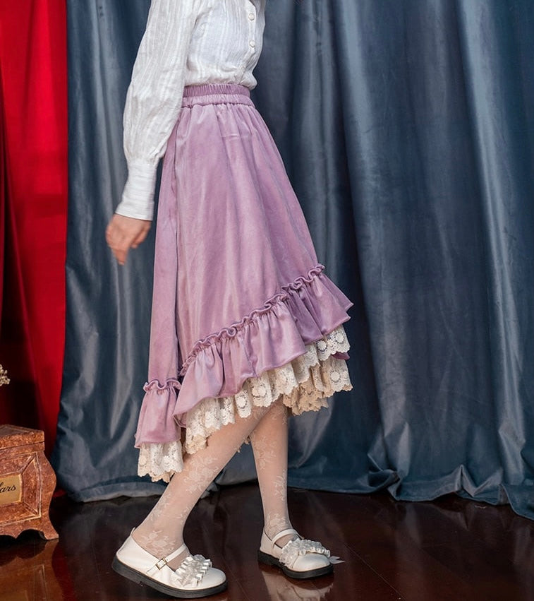 Violet Velvet Layered Ruffle Cottagecore Skirt