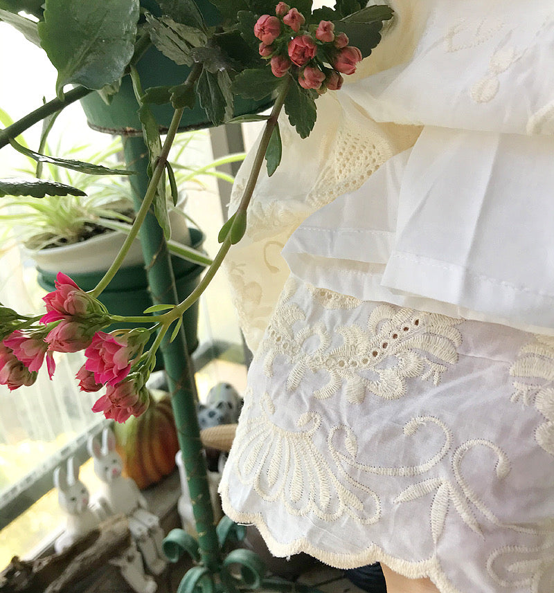 White Cotton Broderie Anglaise Embroidered Cottagecore Skirt