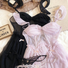 2-teiliges Nachthemd-Dessous-Set in Rosa/Schwarz