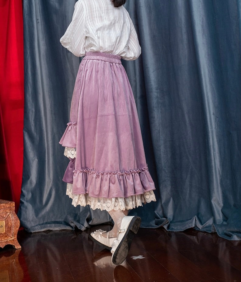 Violet Velvet Layered Ruffle Cottagecore Skirt