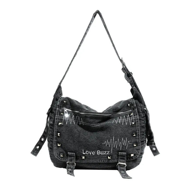 Vintage Denim Motorcycle Crossbody Bag