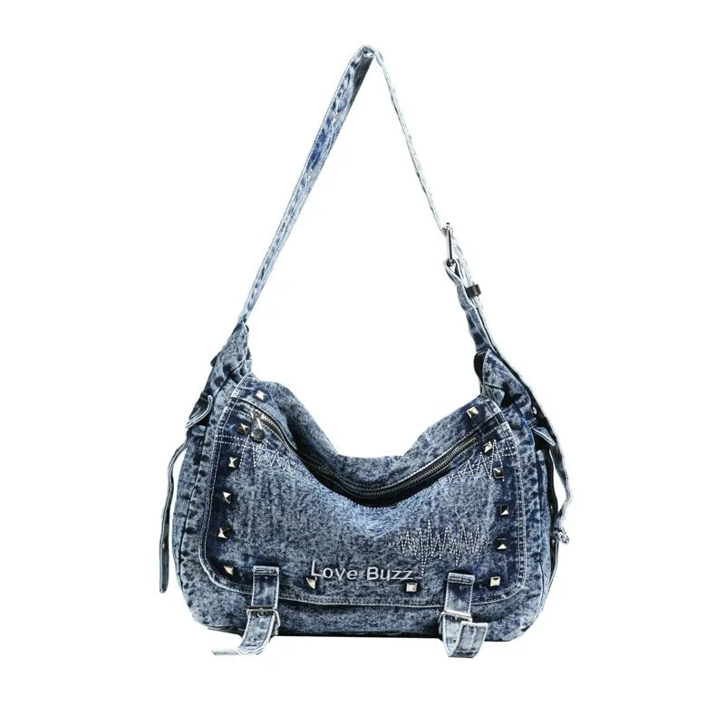 Vintage Denim Motorcycle Crossbody Bag
