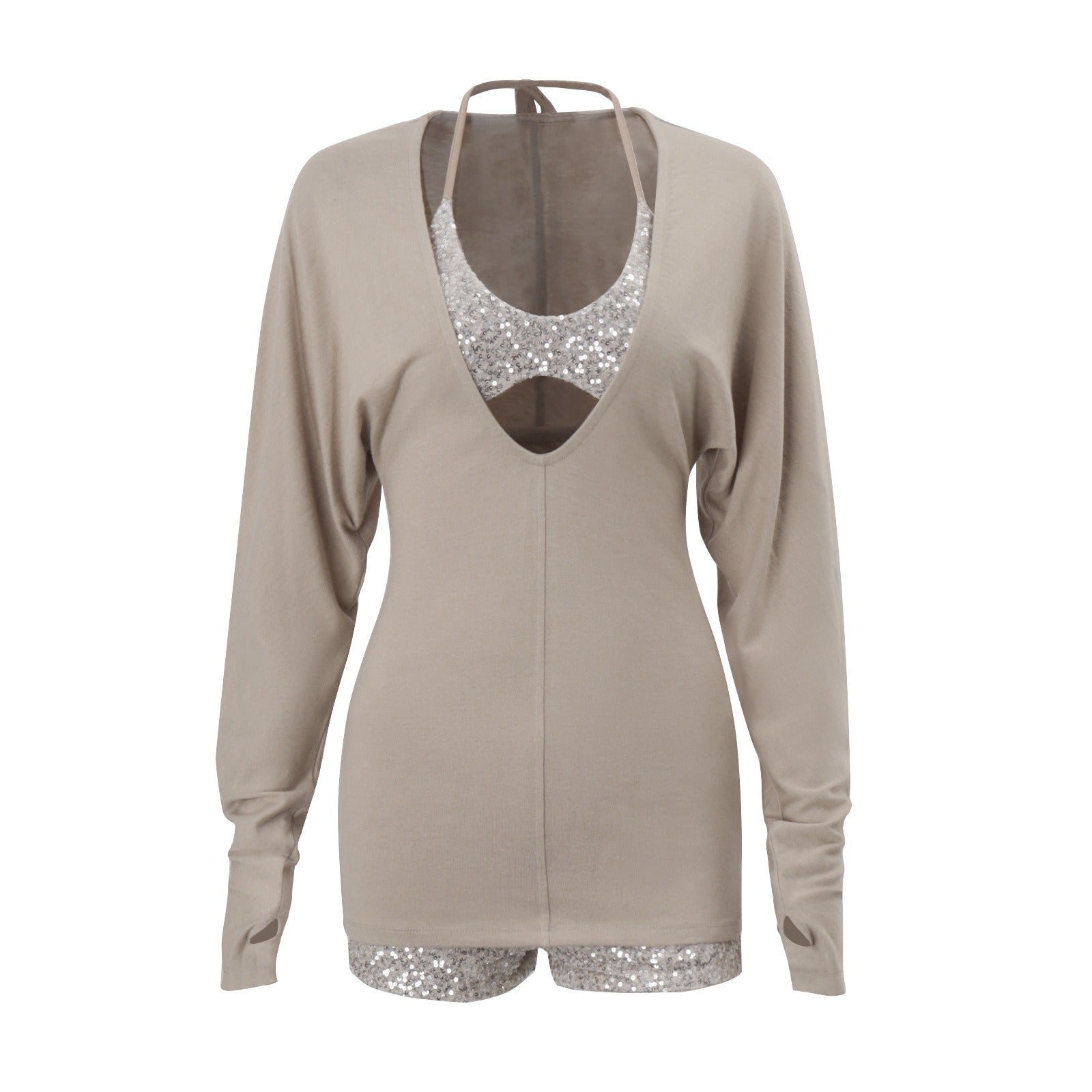 Street Retro Sequin Suspender Suit