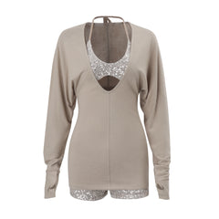 Street Retro Sequin Suspender Suit