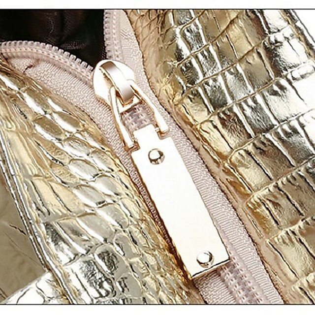 Embossed  Faux Tote | Croc Bag Silver Capacity Large