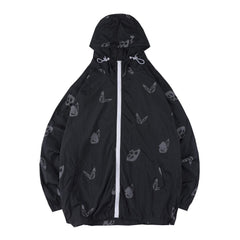 90S Reflective Butterfly Print Loose Windbreaker Jacket