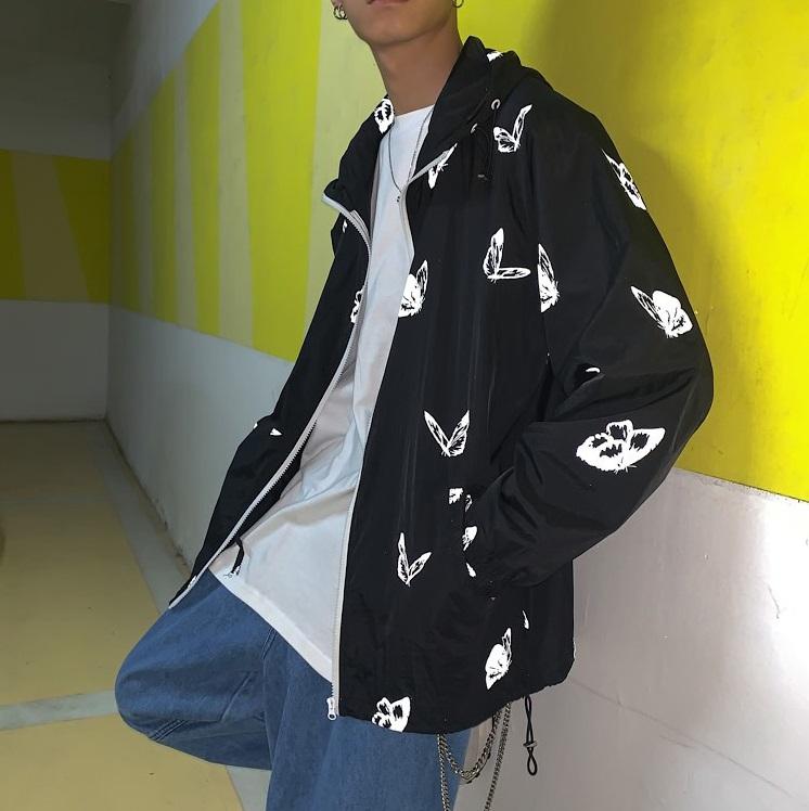 90S Reflective Butterfly Print Loose Windbreaker Jacket