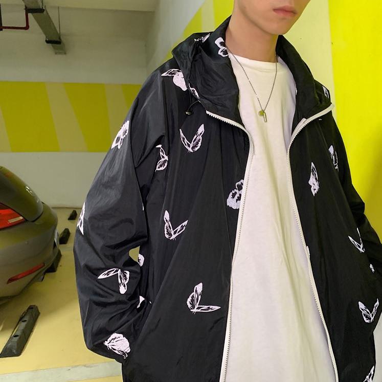 90S Reflective Butterfly Print Loose Windbreaker Jacket