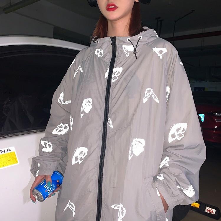 90S Reflective Butterfly Print Loose Windbreaker Jacket