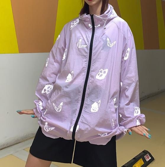 90S Reflective Butterfly Print Loose Windbreaker Jacket