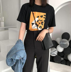 Abstract Front Printed Black White Oversized T-Shirt