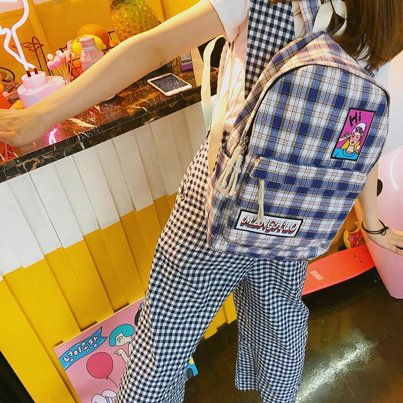 Aesthetic Coloursful Plaid Girls Drawings School Backpacks