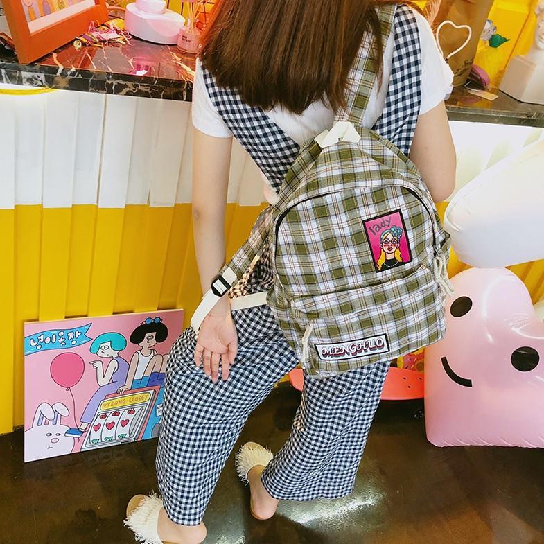 Aesthetic Coloursful Plaid Girls Drawings School Backpacks