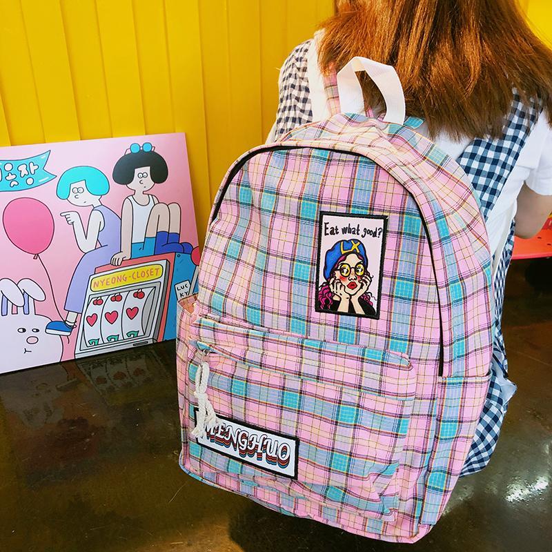 Aesthetic Coloursful Plaid Girls Drawings School Backpacks