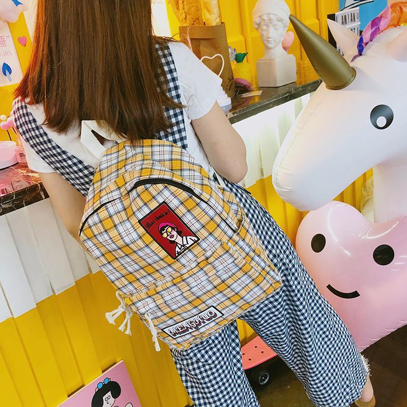 Aesthetic Coloursful Plaid Girls Drawings School Backpacks