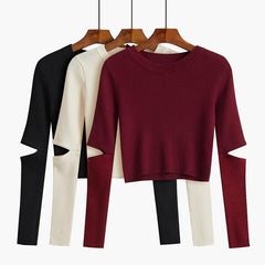 Aesthetic Girl Elbow Cut Out Cropped Sweater