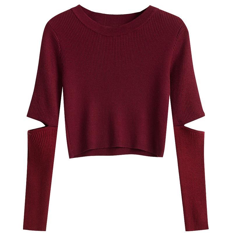 Aesthetic Girl Elbow Cut Out Cropped Sweater