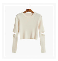 Aesthetic Girl Elbow Cut Out Cropped Sweater