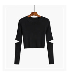 Aesthetic Girl Elbow Cut Out Cropped Sweater