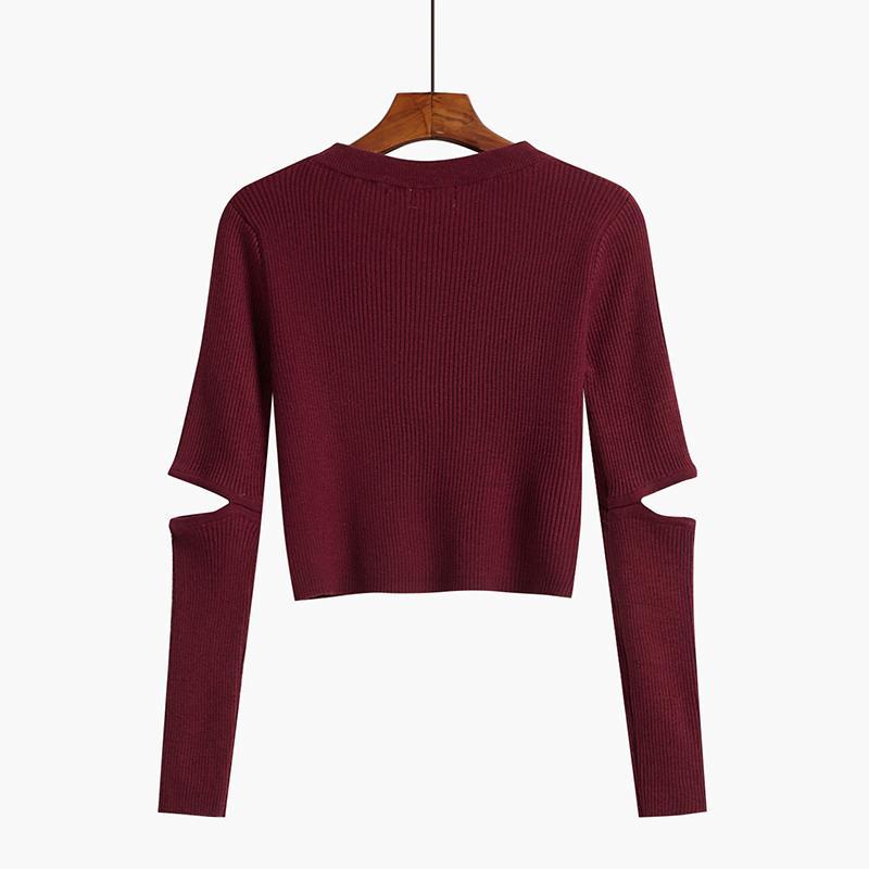 Aesthetic Girl Elbow Cut Out Cropped Sweater