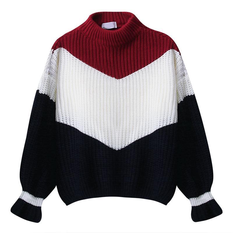 Aesthetic Girl Warm Knit Oversized Color Block Sweater