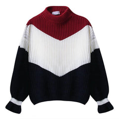 Warmer Oversize-Strickpullover mit Farbblockdesign für ästhetische Mädchen 