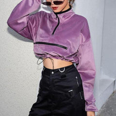 Aesthetic Velvet Purple Cropped Sweatshirt