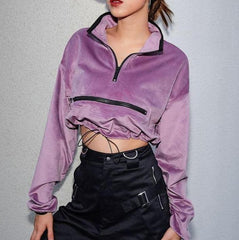 Aesthetic Velvet Purple Cropped Sweatshirt