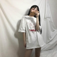 Alice Face Plastic Surgery Print Oversized Grunge T-Shirt