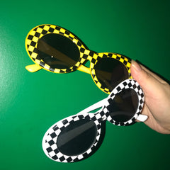 Alien Checkered Plaid Bw Yellow Plastic Grunge Sunglasses