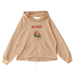 Aloha Red Flower Calee Print Beige Long Sleeve Hoodie