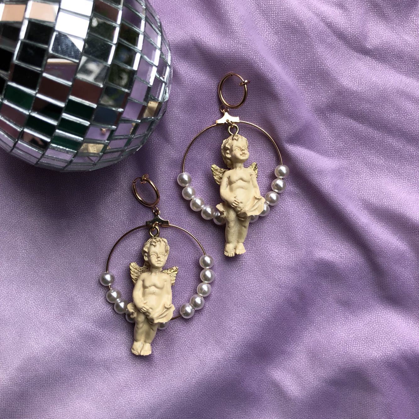 Angel Golden Ring Pearls Earrings