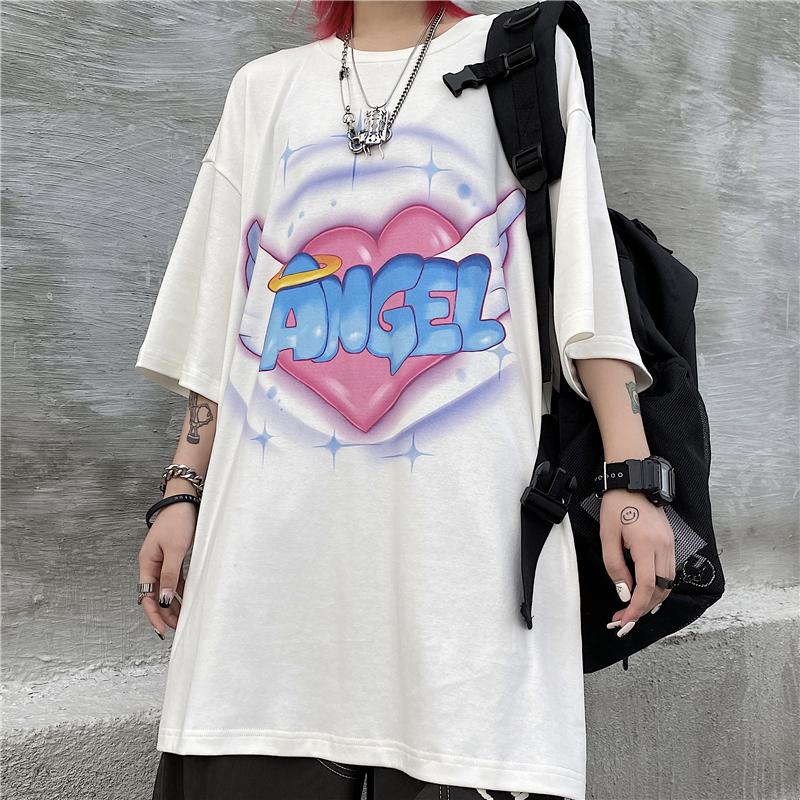 Angel Letters Print Oversized Aesthetic White T-Shirt