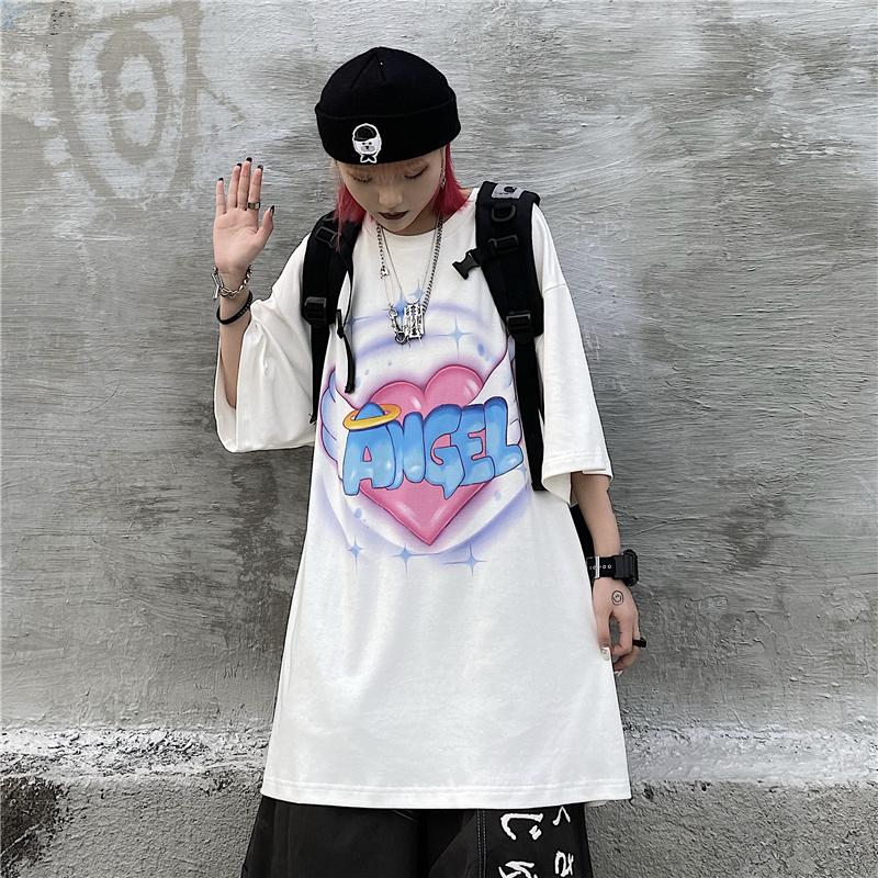 Angel Letters Print Oversized Aesthetic White T-Shirt