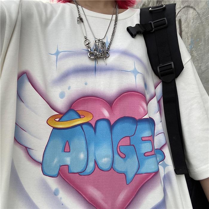 Angel Letters Print Oversized Aesthetic White T-Shirt