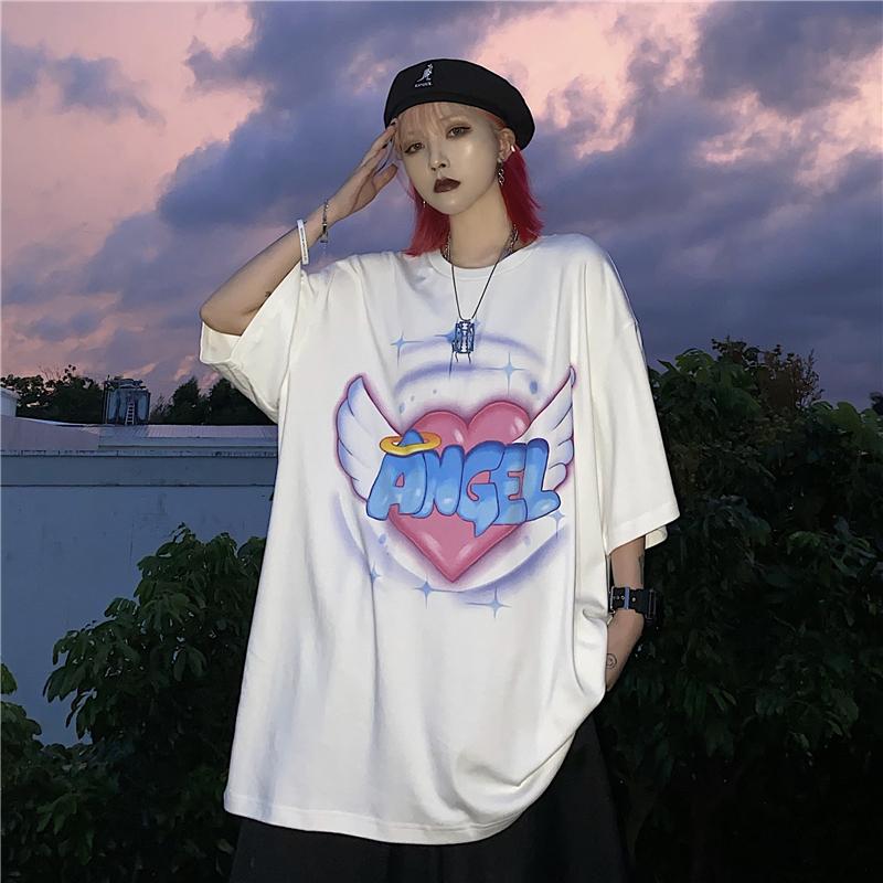 Angel Letters Print Oversized Aesthetic White T-Shirt