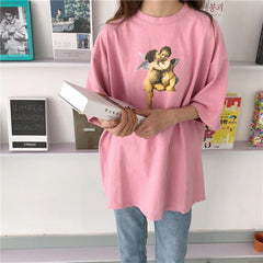 Angels Kiss Print Long Oversized Aesthetic T-Shirt