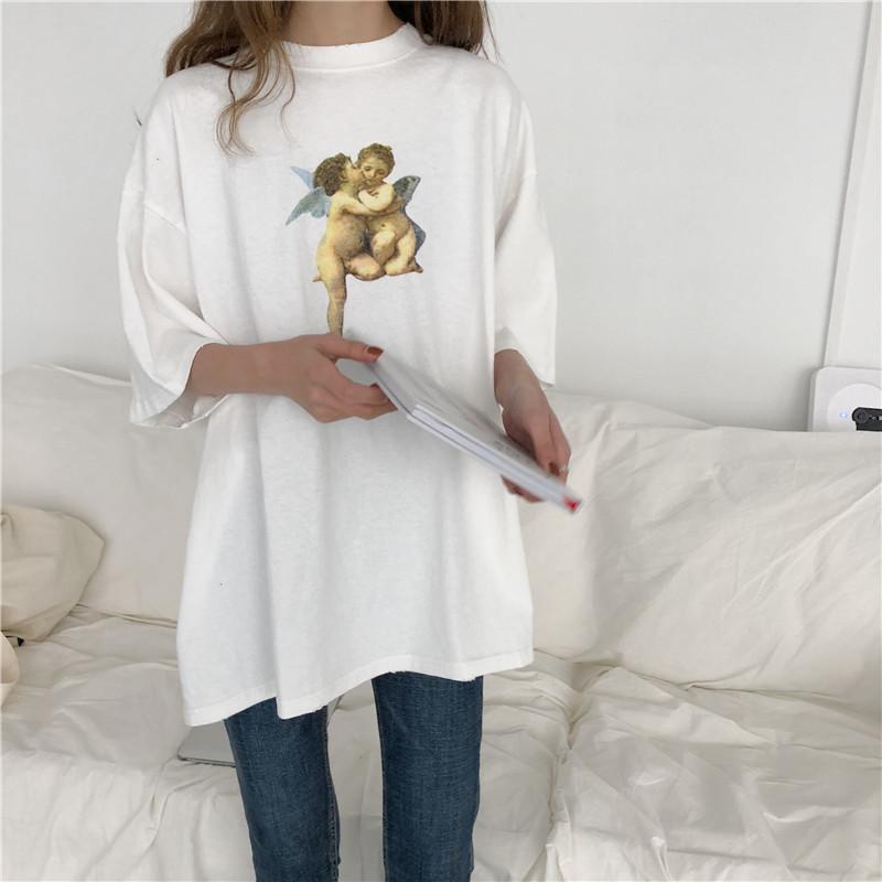 Angels Kiss Print Long Oversized Aesthetic T-Shirt