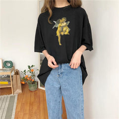 Angels Kiss Print Long Oversized Aesthetic T-Shirt