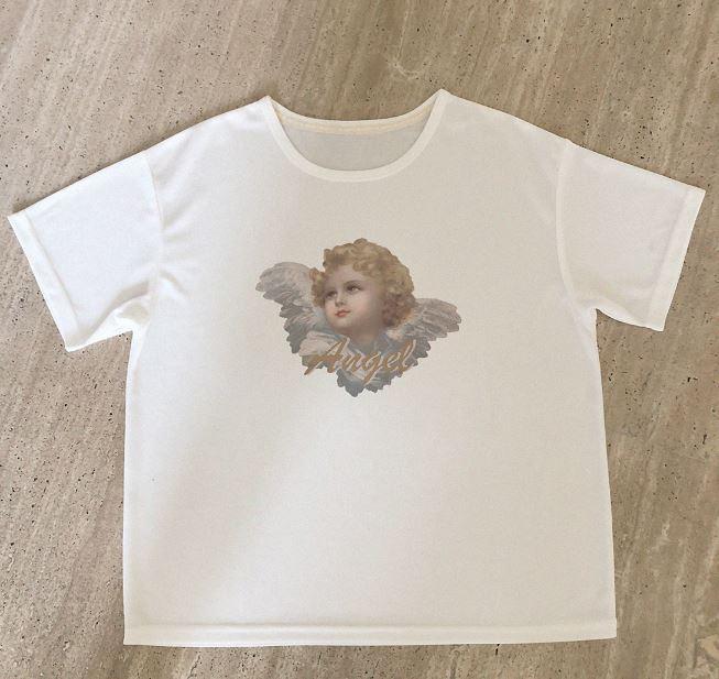 Angels Print White Oversized Aesthetic T-Shirt