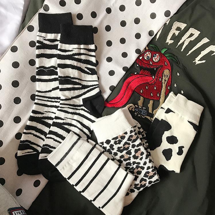 Animal Pattern Zebra Leopard Cow Cotton Socks