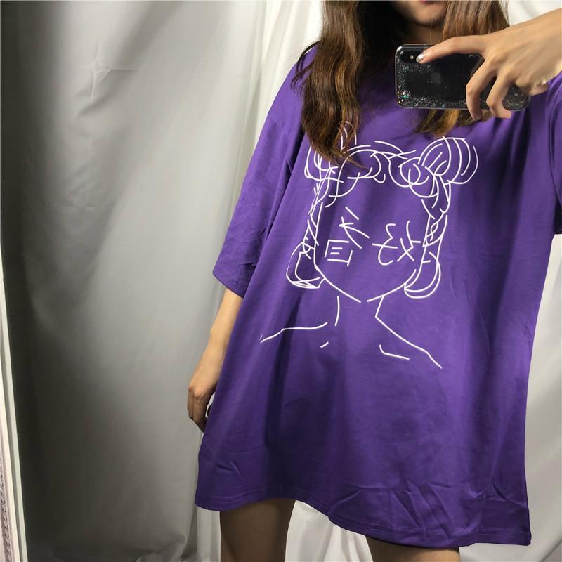 Anime Line Drawing Japanese Characters Oversized White T-Shirt