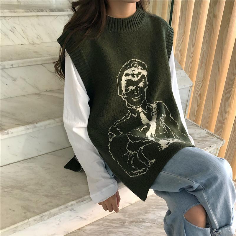 Anime Military Man Knit Sleeveless Vest Sweater