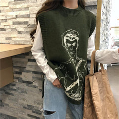 Anime Military Man Knit Sleeveless Vest Sweater