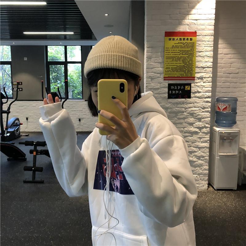 ANIME PRINT LETTERS WHITE HOODED OVERSIZED SWEATSHIRT