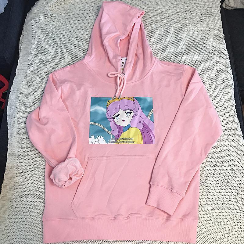 Anime Screenshot Meme Hooded Loose White Pink Sweatshirt