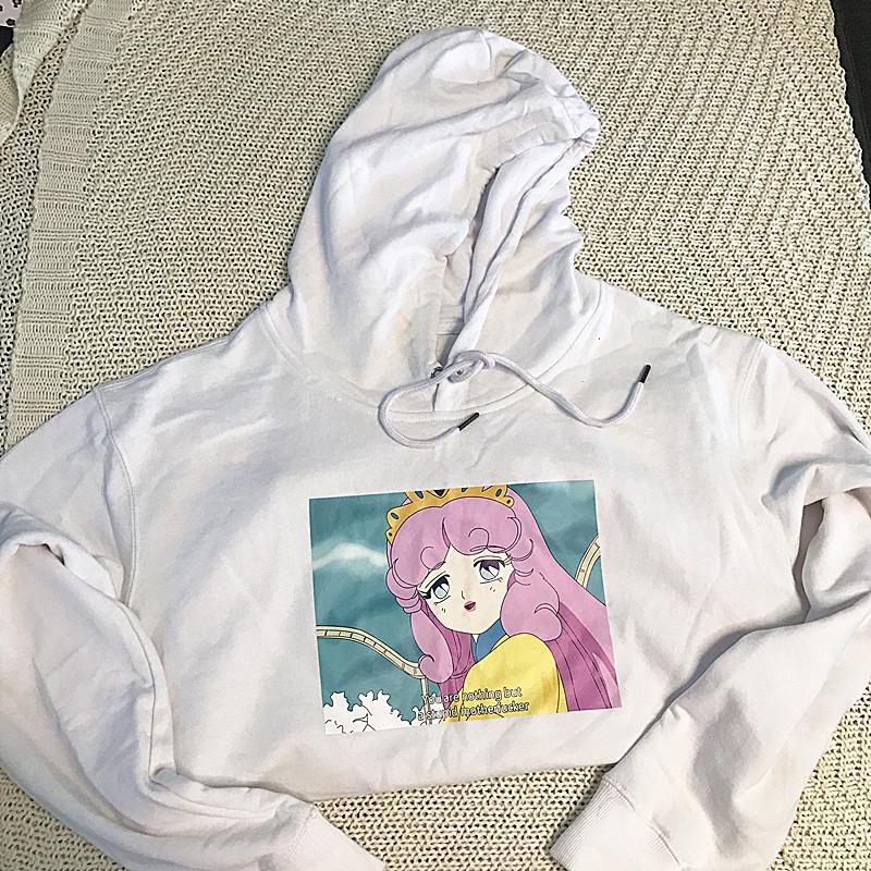 Anime Screenshot Meme Hooded Loose White Pink Sweatshirt