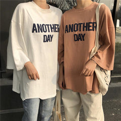 Another Day Oversized Letters Long Cotton T-Shirt